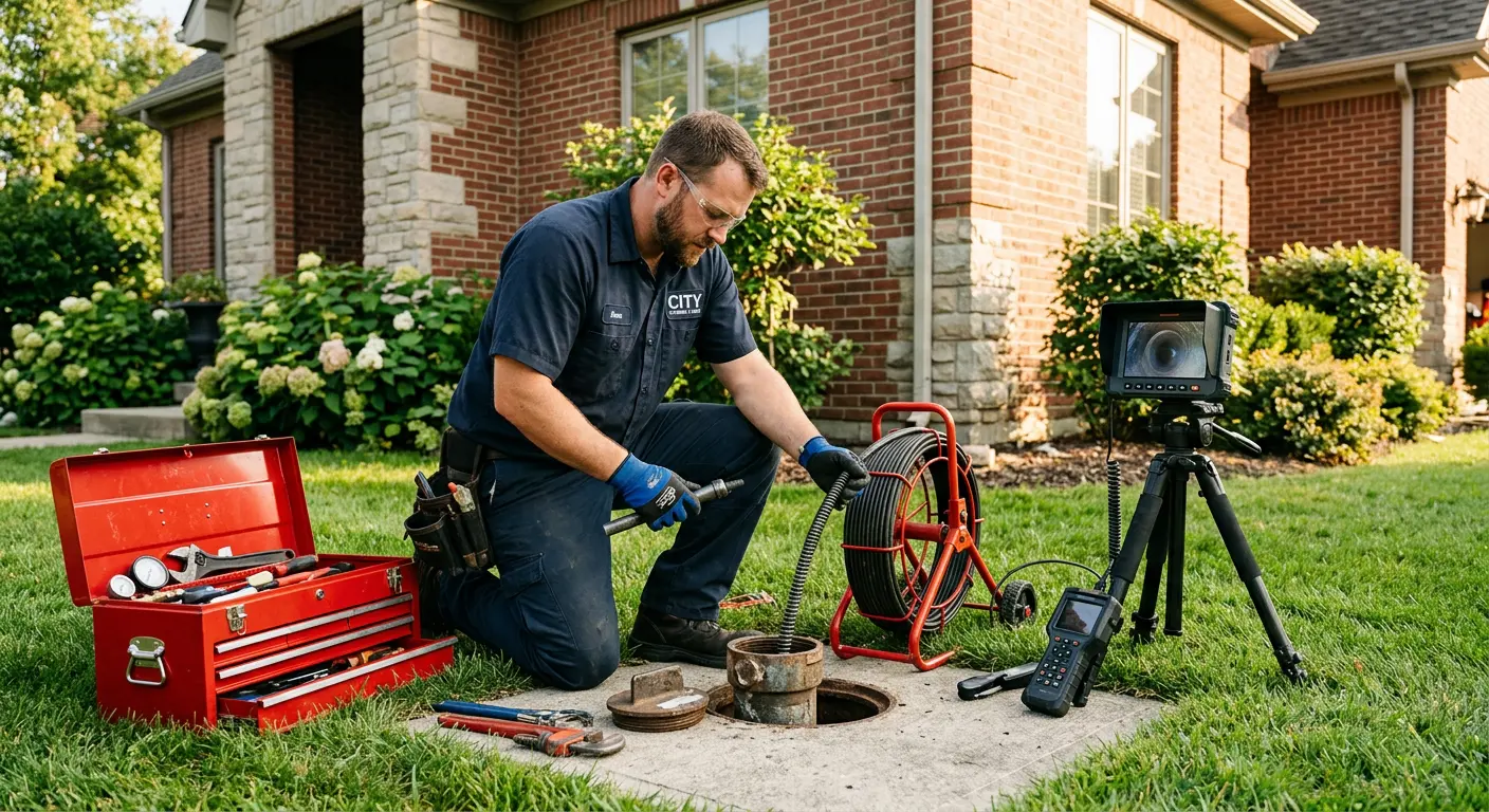 Sewer specialist with camera equipment servicing a cleanout in Forest Grove