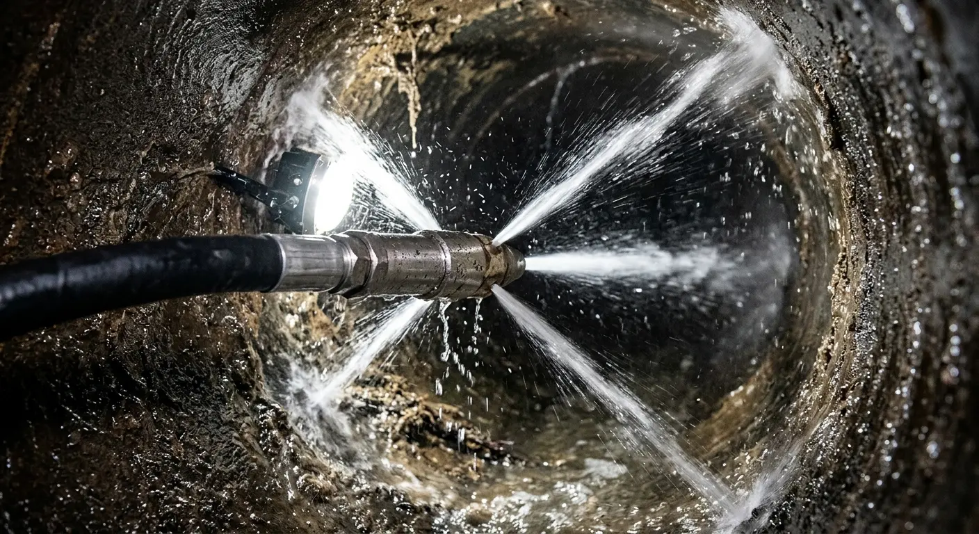 High-pressure hydro jetting nozzle cleaning sewer pipe for Storm Drain Cleaning in Forest Grove